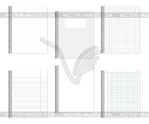 Set of wire bound letter format notebooks, mock up - vector clip art