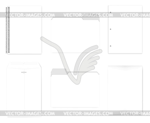 Notebook, file folder, hole punched paper, envelop  - vector image