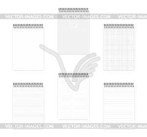 A5 top spiral notebook with various ruled paper, - vector clipart