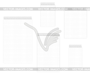 Wire bound notebook with squared paper sheets set, - vector image