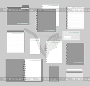 Notebooks, paper, folder, envelope - corporate - vector image