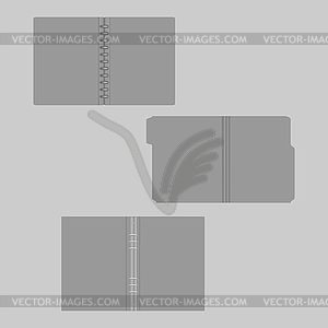 Open gray file folder with cut tab, disc and ring - vector clipart