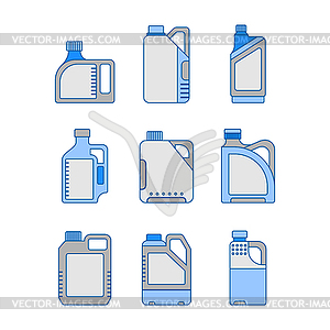 Blank Plastic Canisters, flat icons.  - color vector clipart