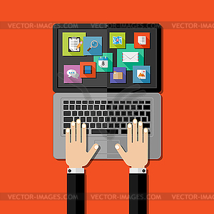 Computer workplace. Flat design - vector image