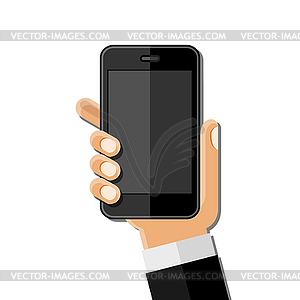 Hands holding mobile phone. Flat design - vector clip art