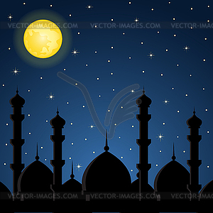 Night background with mosque silhouette - vector clip art