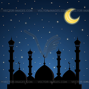 Ночной фон с силуэт мечети - изображение в векторе