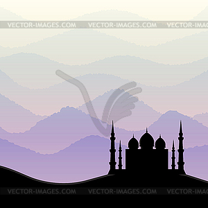 Sunrise background with mosque silhouette - vector clipart / vector image