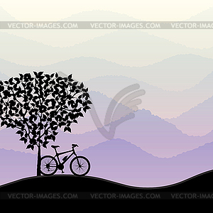 Travel background with bike silhouette - vector clipart