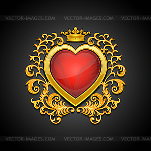 Background with golden glossy heart - vector image