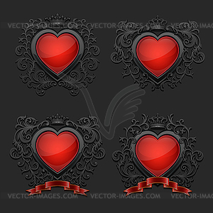 Set of with glossy hearts. Coat of arms - vector clip art