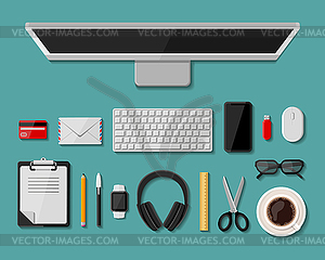 Modern business office workplace. Flat icons - vector clip art