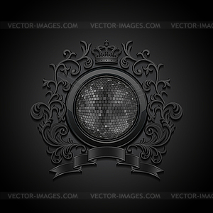 Coat of arms with disco ball - vector image