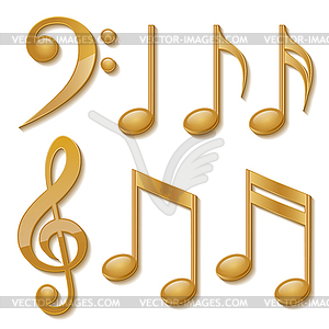 Set of golden musical notes - vector clip art