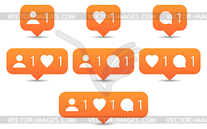 Like, follow, comment icons in flat style - vector image