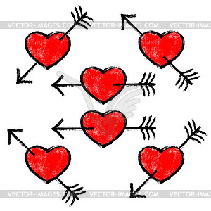 Red Textured Heart Pierced Black Arrow - vector EPS clipart