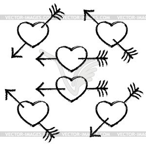 Black Textured Heart Pierced Arrow - vector image