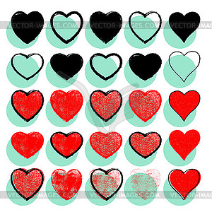 Red Heart with Black Contour and Texture - vector clip art