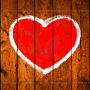 Brushstroke Red Heart on Realistic Texture Wood - vector image