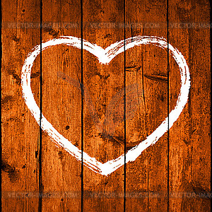 Brush Stroke White Heart on Realistic Texture Wood - vector clipart