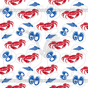 Marine seamless pattern with crabs and shells - vector clipart