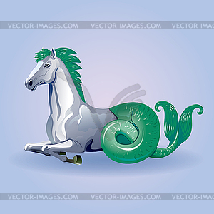 Mythological sea horse with fish tail - vector clip art