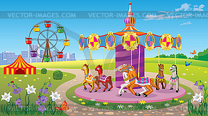 Amusement Park for children, with carousel with - vector clip art