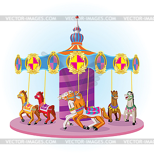 Children`s carousel with horses - vector clipart