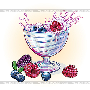 Image yogurt with berries - vector image