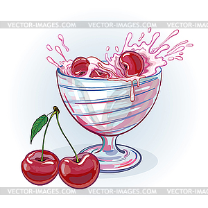 Image yogurt with cherries - vector image