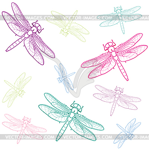 Background colored dragonflies - vector image