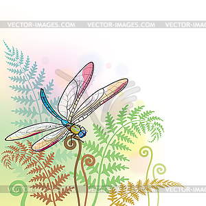 Image dragonfly was sitting on fern - vector clip art