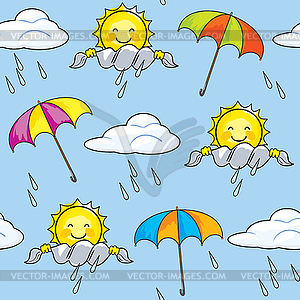 Seamless pattern on theme of weather with sun and - vector image