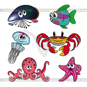 Set of humorous sea animals - vector clipart