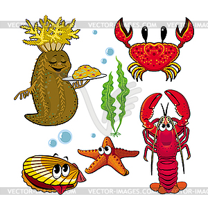 Set of funny sea animals with cucumaria and Omar - vector clip art