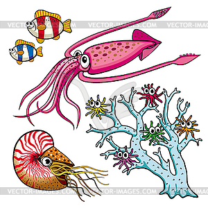 Set of funny sea animals - vector clip art