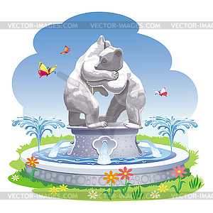 Fountain with sculptures of bears - vector image