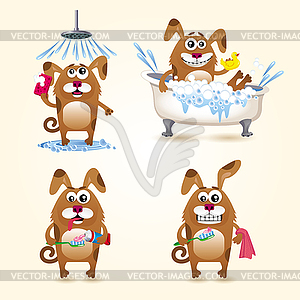 Set of images of cartoon dogs, who ba and brush - vector image