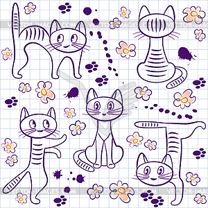 Seamless background with funny cats, drawn on - royalty-free vector image