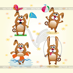 Set of images small dogs on summer vacation - vector clipart