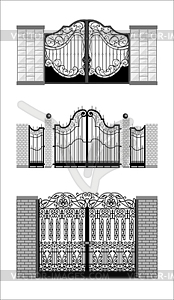 Set of images of beautiful iron gate - vector clip art