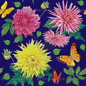 Бесшовный фон с цветами георгины - стоковое векторное изображение