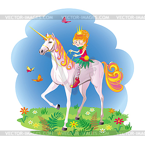 Girl riding unicorn with Golden mane - vector clipart