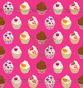 Seamless texture with cupcakes - vector image