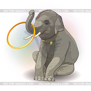 Circus elephant spins Hoop - vector clipart