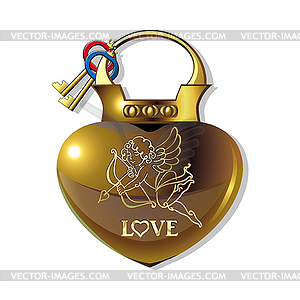 Золотой замок в форме сердца для Дня святого Валентина - клипарт Royalty-Free