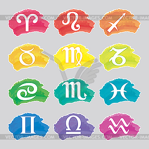 Set of watercolor Zodiac signs - vector image