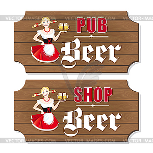 Set of two signboards to beer shop and pub - vector image