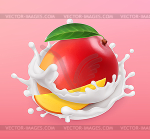 Mango and milk splash. Fruit and yogurt. 3d icon. - vector image