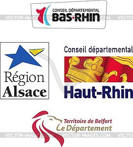 Region Alsace and Bas-Rhin, Haut-Rhin, Belfort logos - vector clip art